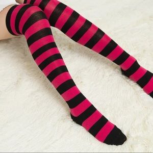 Over Knee Long thigh High Stripe Cotton Socks red